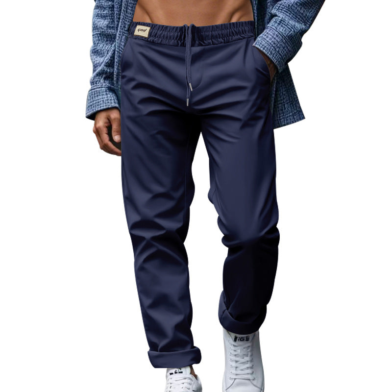 Men's casual trousers with pockets, drawstring waist, dark navy blue