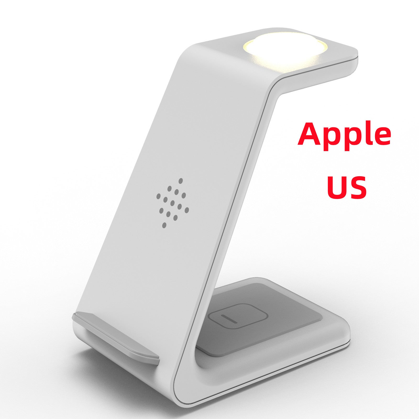 Wireless charging stand dock, white vertical phone cradle with glowing top pad