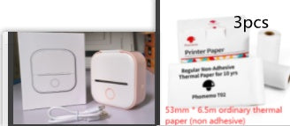 Portable mini thermal label printer with white device and printer paper roll bundle