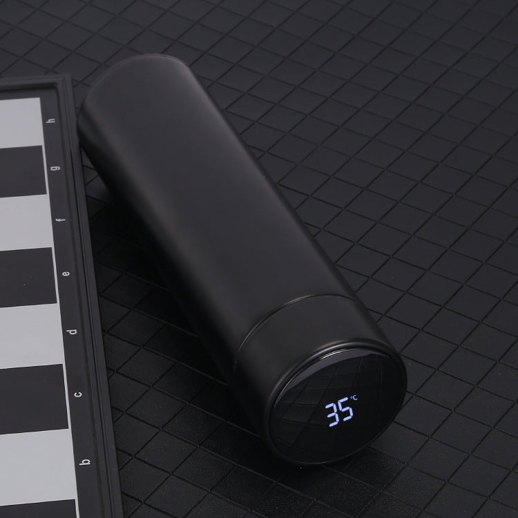 Black 500ml smart vacuum water bottle, digital temp display