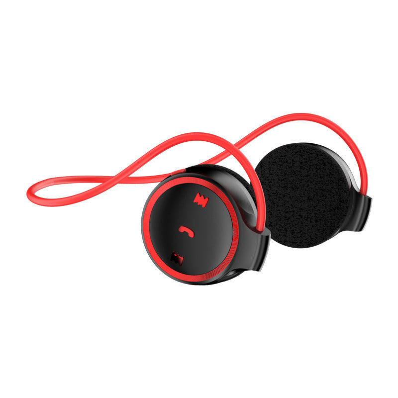 Red and black bone conduction Bluetooth headphones with padded ear pads and control