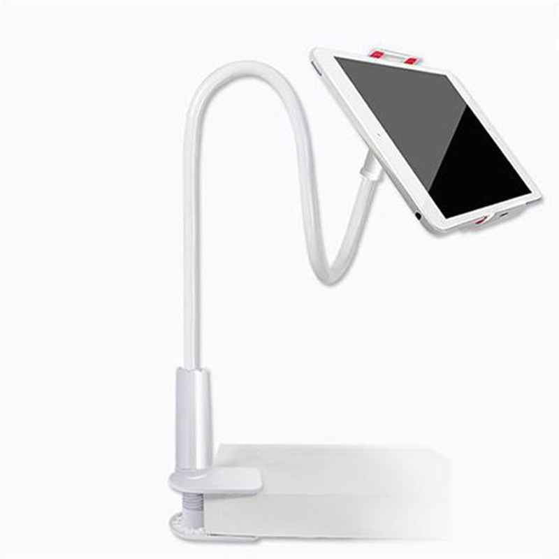 White 360-degree spiral stand with flexible loop arm and angled tablet holder