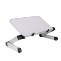 White foldable laptop stand with clear platform and adjustable support feet