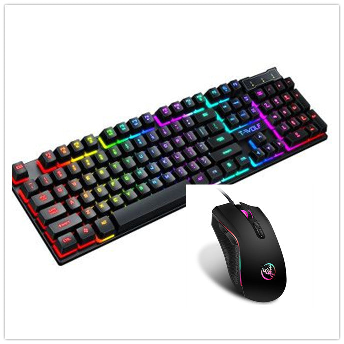 Gaming wired keyboard and mouse set with multicolor RGB backlit keys and mouse