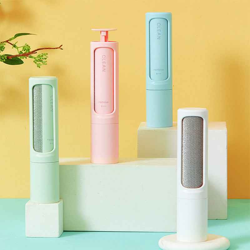 Reusable pet hair remover lint roller brush set with self-cleaning cylindrical heads