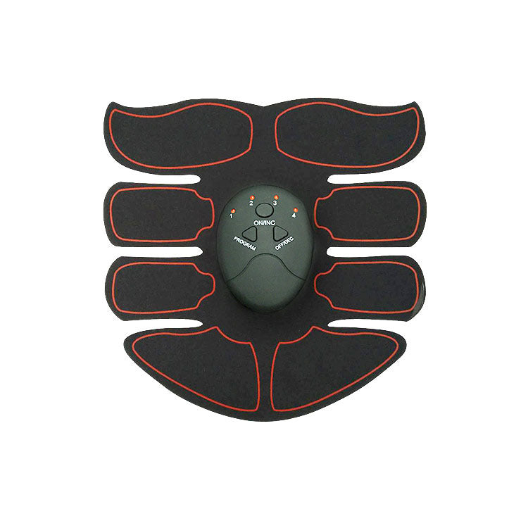 Black EMS abs muscle trainer electrode pads with orange trim and central controller