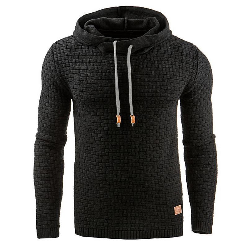 Men's textured hoodie in black, drawstring hood and front pocket