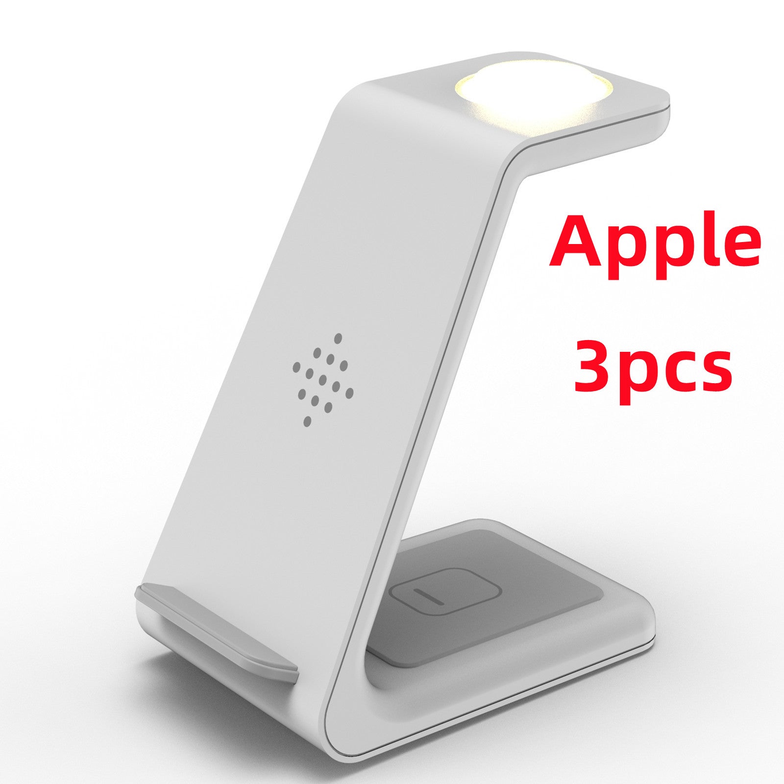 White wireless phone charger stand with angled base and circular top charging pad