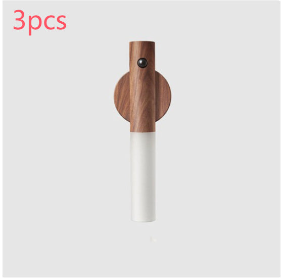 Dark wood and white magnetic LED night light with circular sensor on top, 3-pack