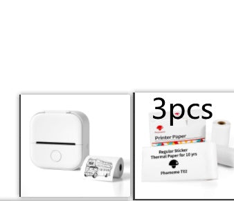 Mini thermal label printer set with 3pcs thermal paper, white printer
