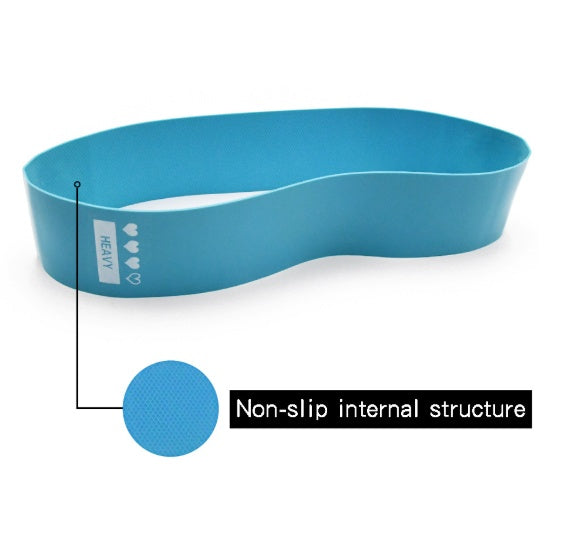 Blue resistance loop band with non-slip internal texture detail