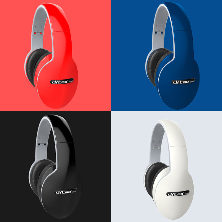 Wired gaming sports headset in red, blue, black, and white with padded ear cups