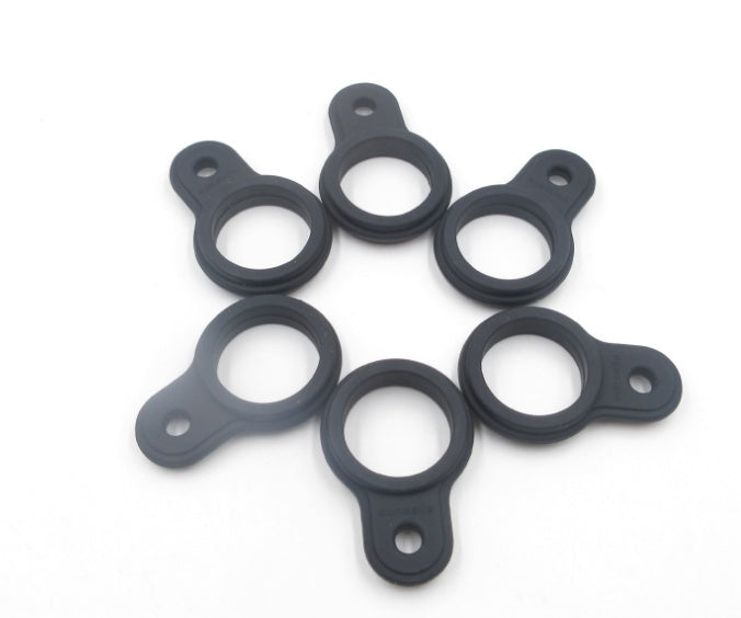 Black water bottle buckle loops, set of six circular rings with mounting holes