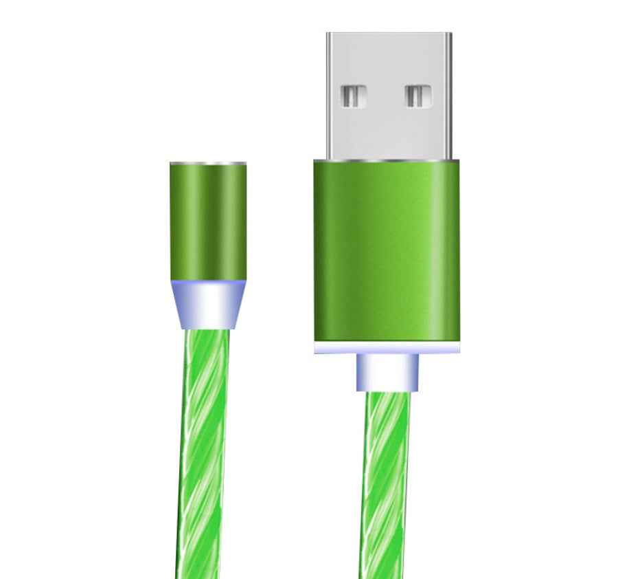 Green braided charging cable with USB-A plug and connector head