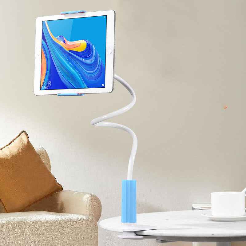Blue base 360-degree spiral tablet stand with flexible white arm