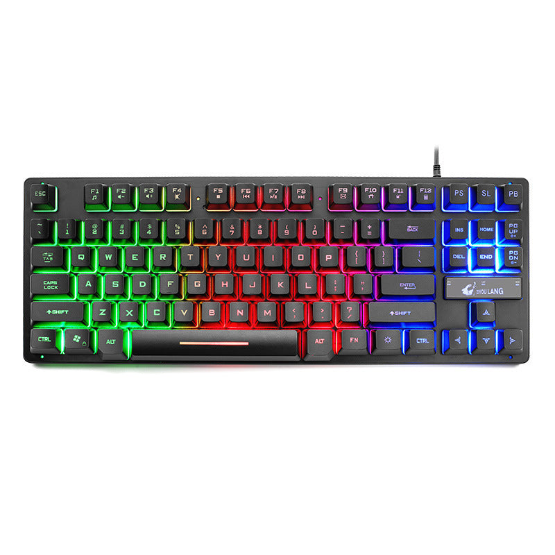 RGB mechanical keyboard with rainbow backlit keys and compact layout