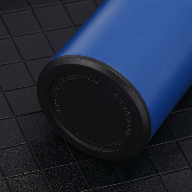 Blue 500ml smart vacuum bottle base with textured black underside