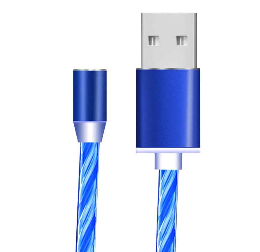 Blue USB plug and blue braided cable with connector for charging