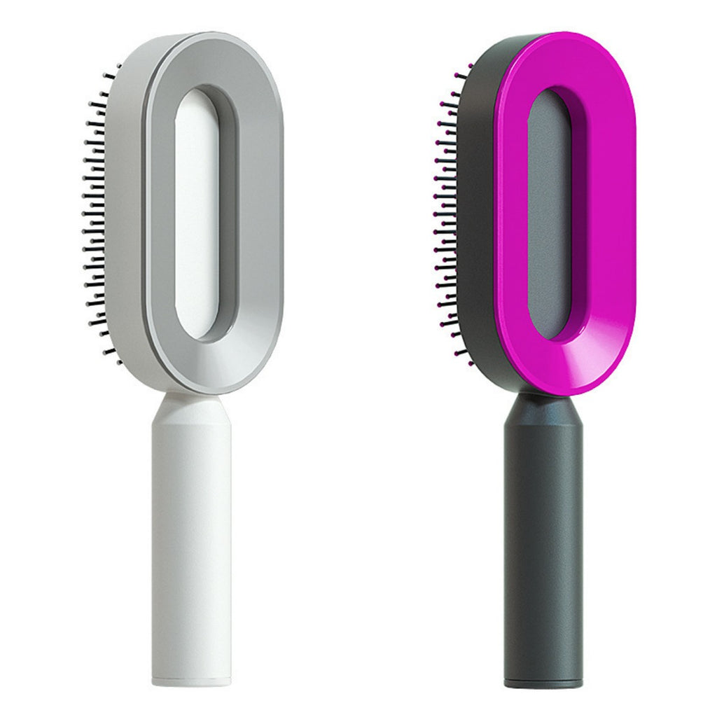 Set of self-cleaning hair brushes: gray/white and purple/dark colorways