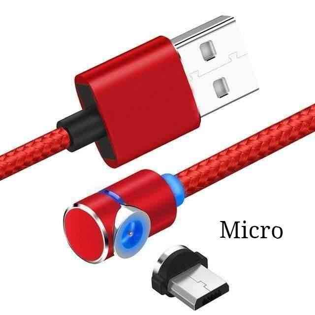 Red magnetic charging cable with USB-A plug and micro USB charging tip