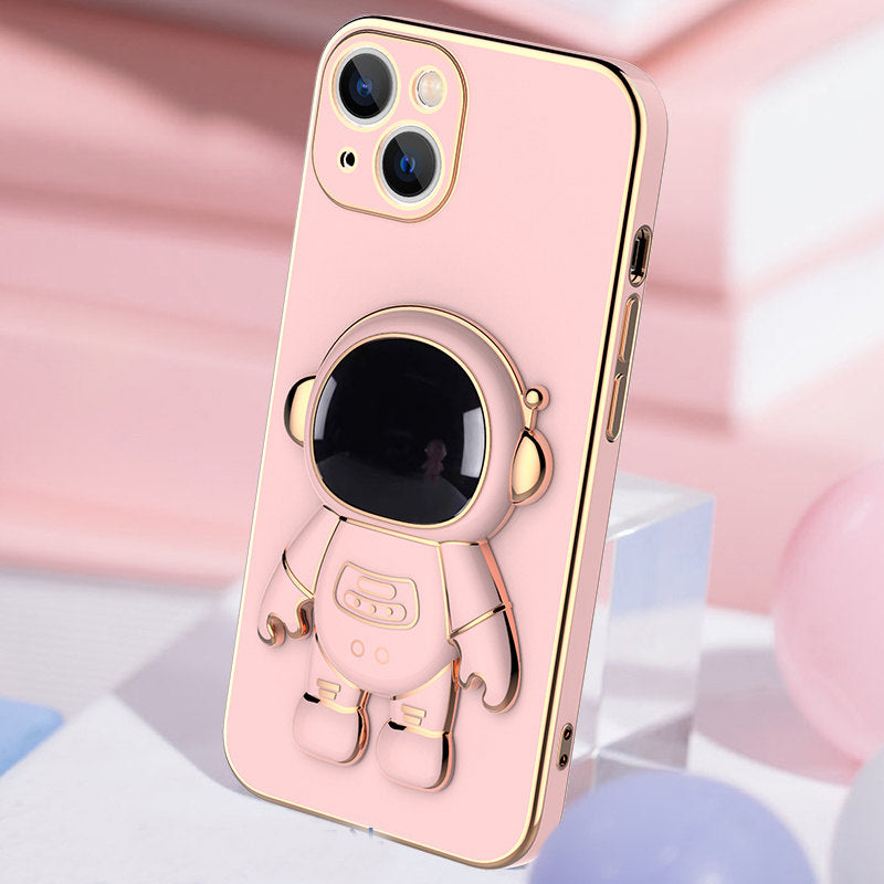 Pink astronaut phone case with 3D figure and circular ring holder