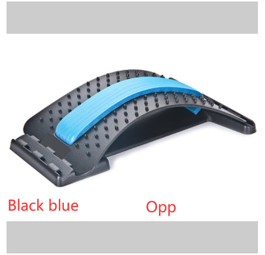 Lumbar traction waist brace with blue support strap and black dotted cushion pads