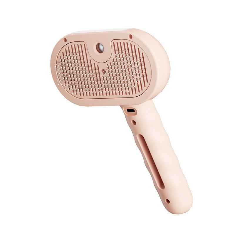 Pet hair grooming brush comb, pink oval head and pink handle