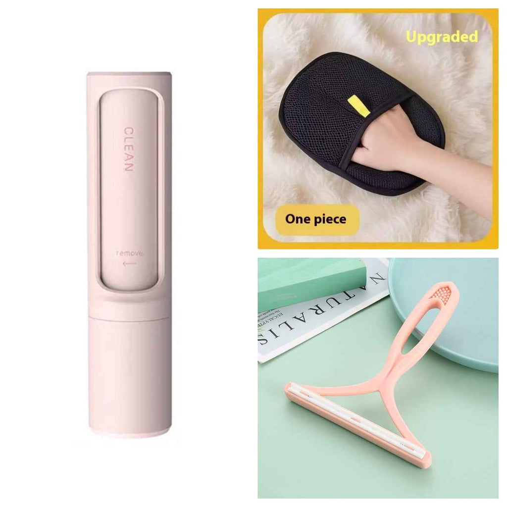 Pet hair remover lint roller, pink handheld self-cleaning brush