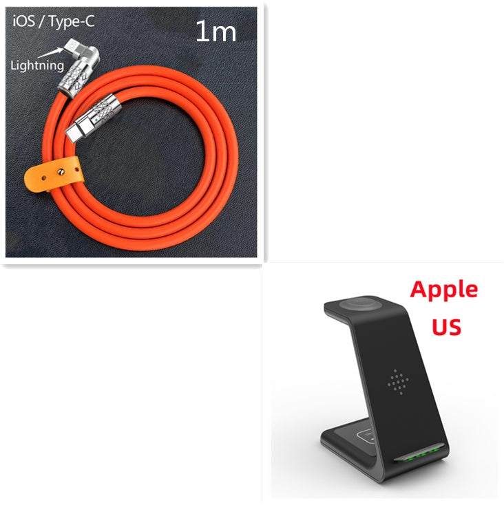 Wireless charger stand with 1m Lightning to Type-C cable, orange cable, black stand