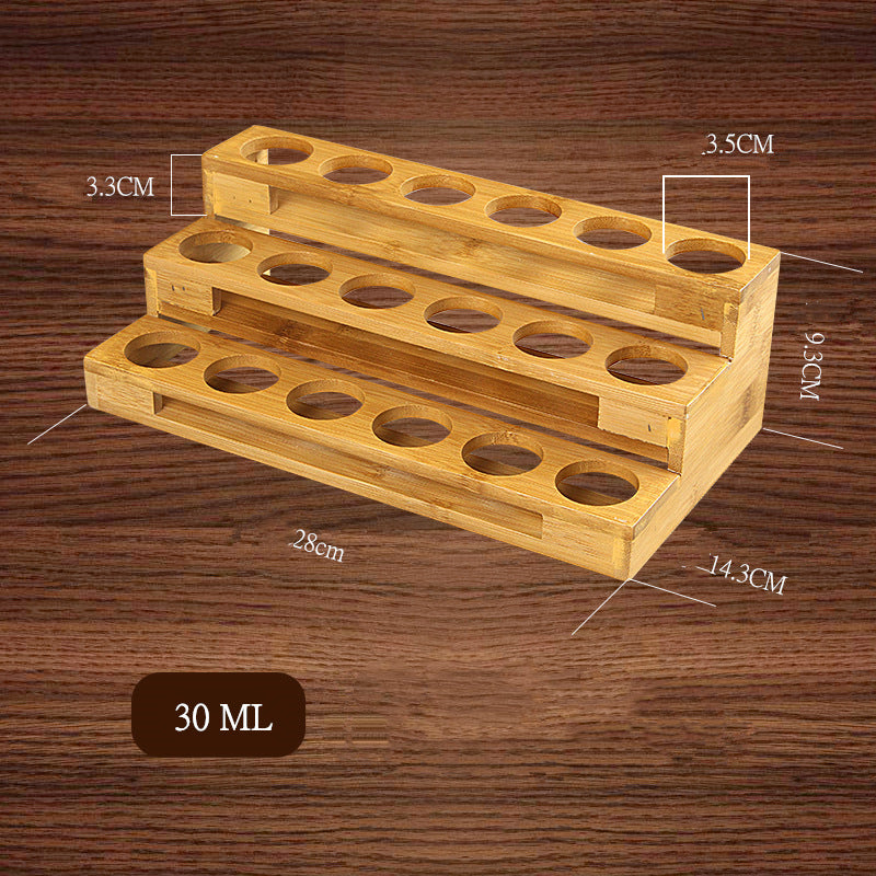 Wood essential oil rack, 28x14.3x9.6 cm, multi-row round holes for 30 ML bottles