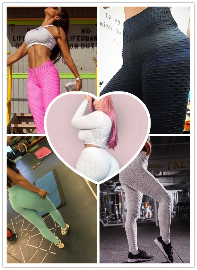 Scrunch leggings collage showing dark gray, pink, white, and light gray, full length.