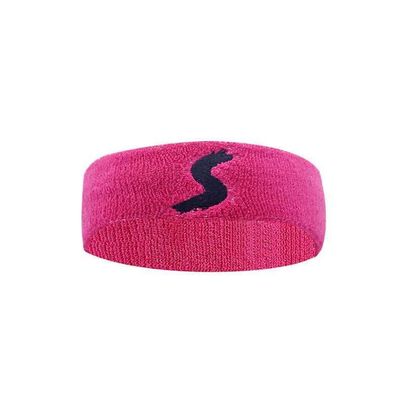 Fitness headband, pink knit with dark S logo