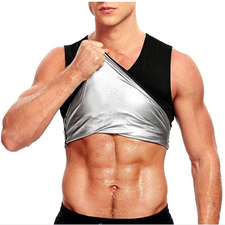 Corset-style sweat vest with silver metallic front panel and black tank
