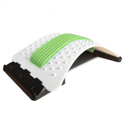 Lumbar traction waist brace with green support strap and white dotted cushion pads