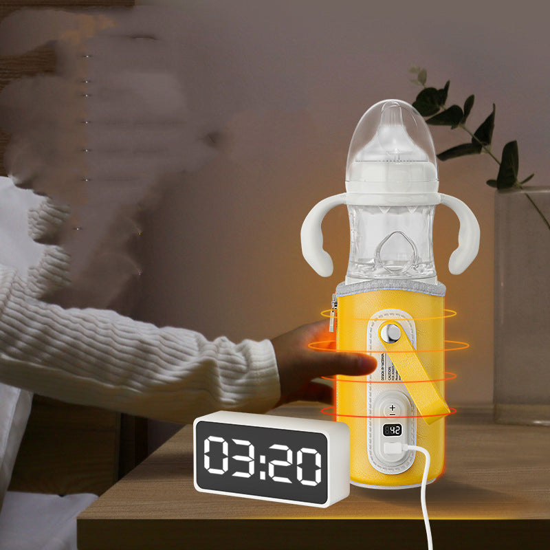 Intelligent constant-temperature baby milk bottle with digital display and yellow warmer