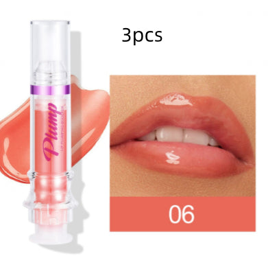 Lip glass liquid lipstick shade 06, 3pcs set, clear tube with glossy peach lip