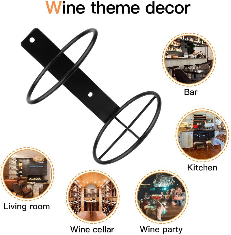 Black wall-mounted wine rack with two oval holders and two mounting holes