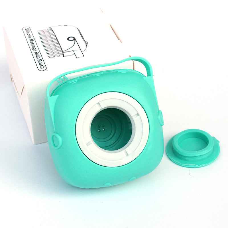 Silicone pet bath massage brush, turquoise square head with circular opening