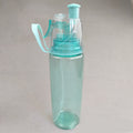 Spray water bottle with mist cup, translucent turquoise body and mint cap