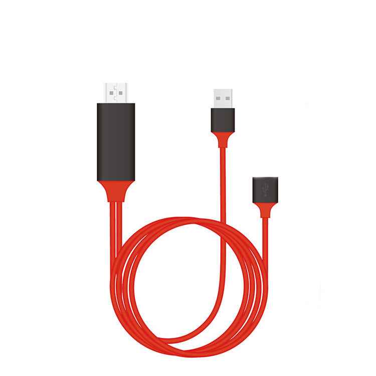Type-C to HDMI projection cable with three connectors, red cable and dark adapters