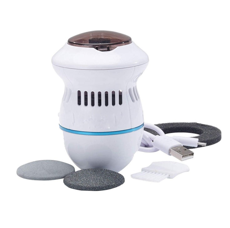 White electric foot file grinder with USB cable and sanding discs