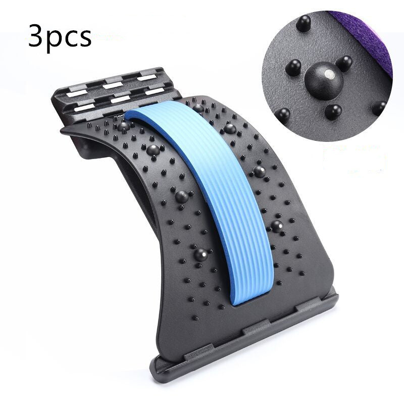 Lumbar traction waist brace with blue support strap, black frame, and dotted cushion pads