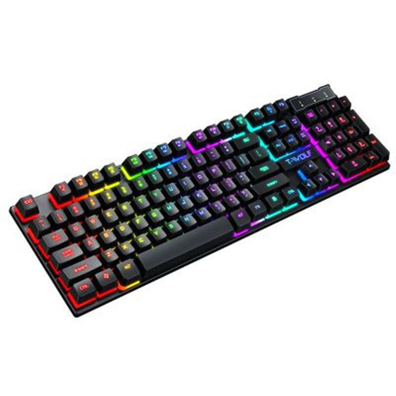 Gaming wired keyboard with multicolor RGB backlit keys and red-edged bottom border