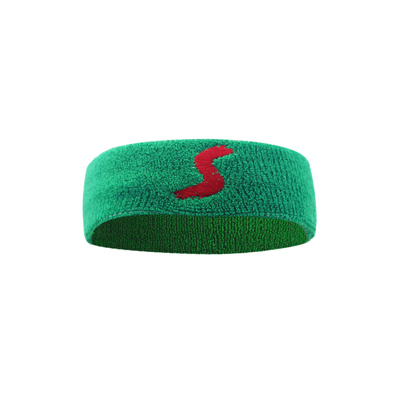 Fitness headband, green knit with red S logo