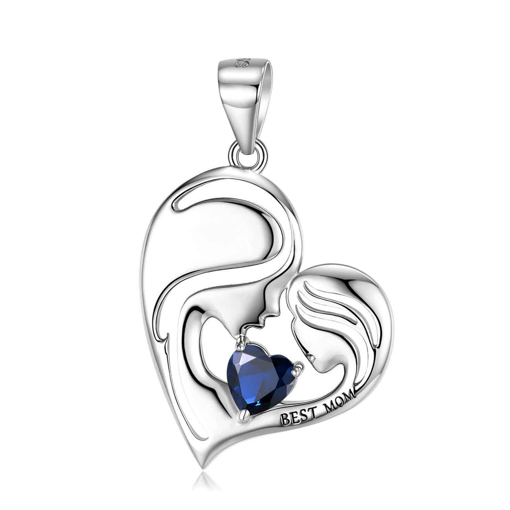 S925 sterling silver heart pendant with blue crystal and Best Mom engraving