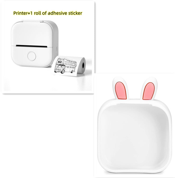 Portable mini thermal label printer with adhesive sticker roll, white compact printer