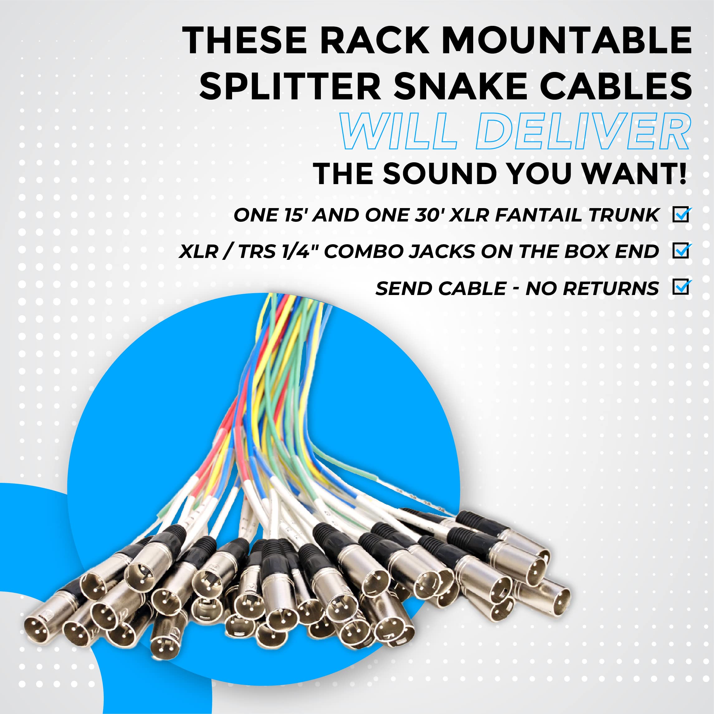 Audio splitter snake bundle with XLR/TRS combo connectors at the fanout ends.