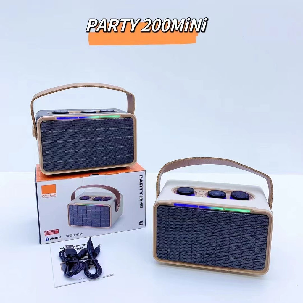 Khaki outdoor Bluetooth speaker with RGB bar light and dark grille