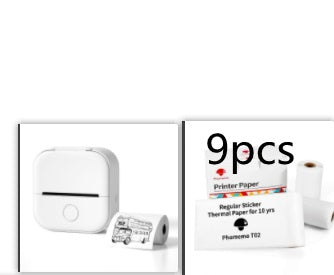 Mini thermal label printer set with 9pcs thermal paper, white printer