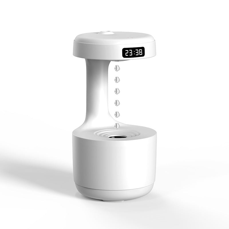 White cool mist humidifier with digital display and central water drop nozzle